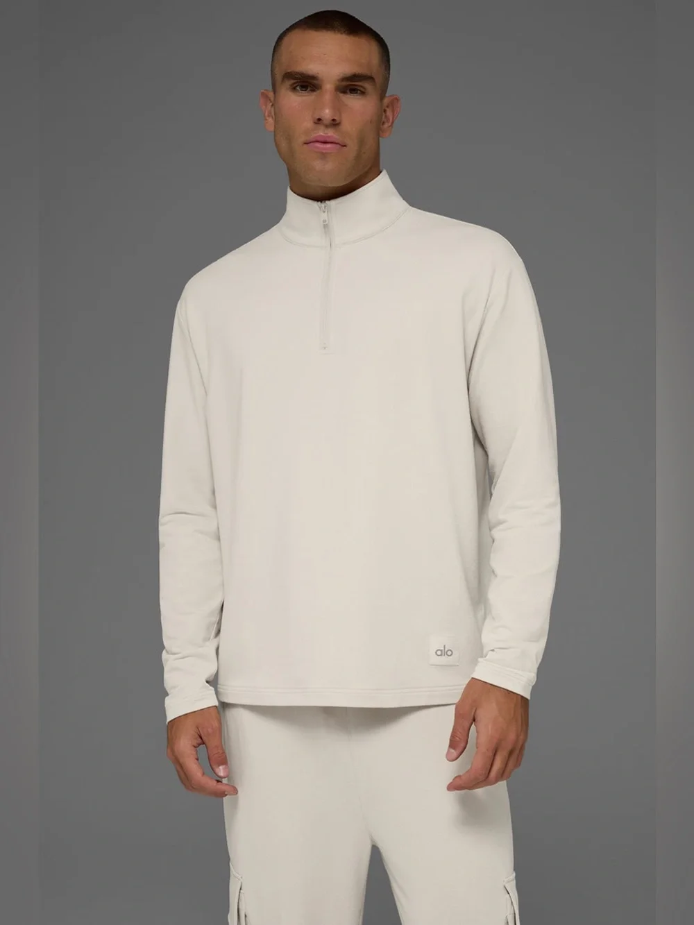 Alo Double Take Long Sleeve 1/4 Zip in Bone, Size Medium